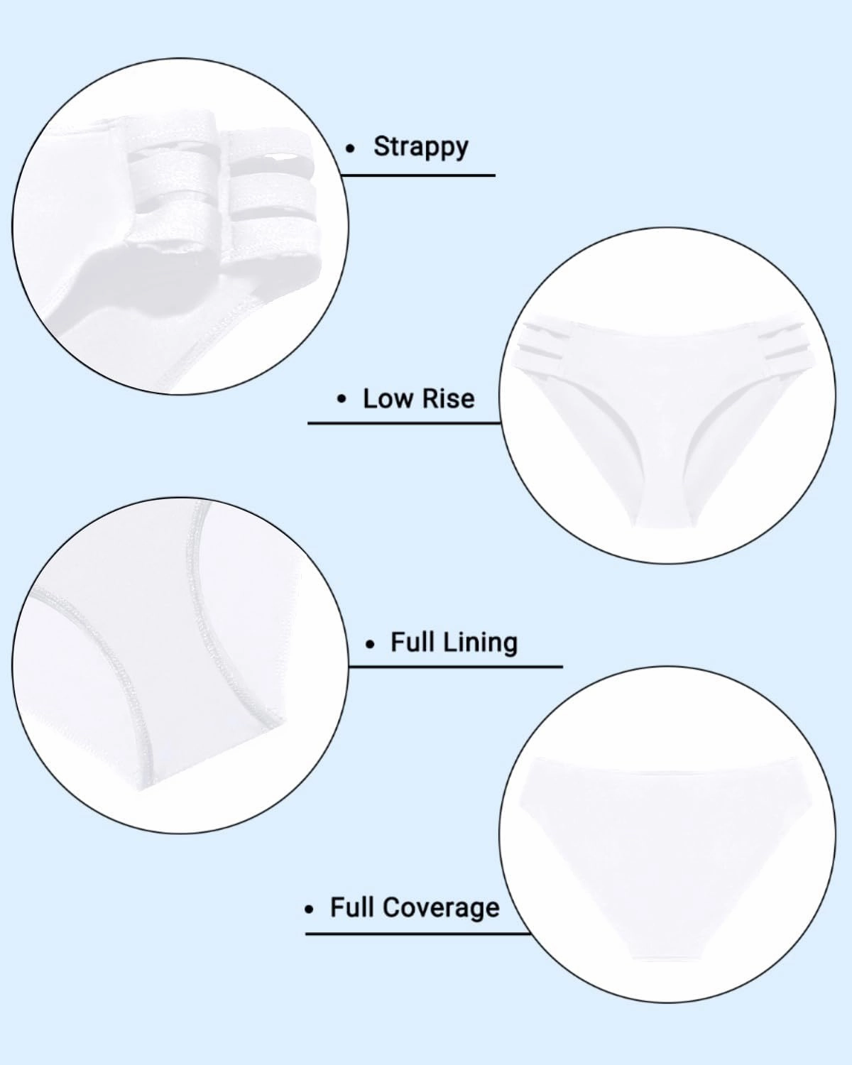 Zmart Women Standard Strappy Bikini Bottoms Full Coverage Bathing Suit Cutout Swim Low Rise Swimsuit Bottom