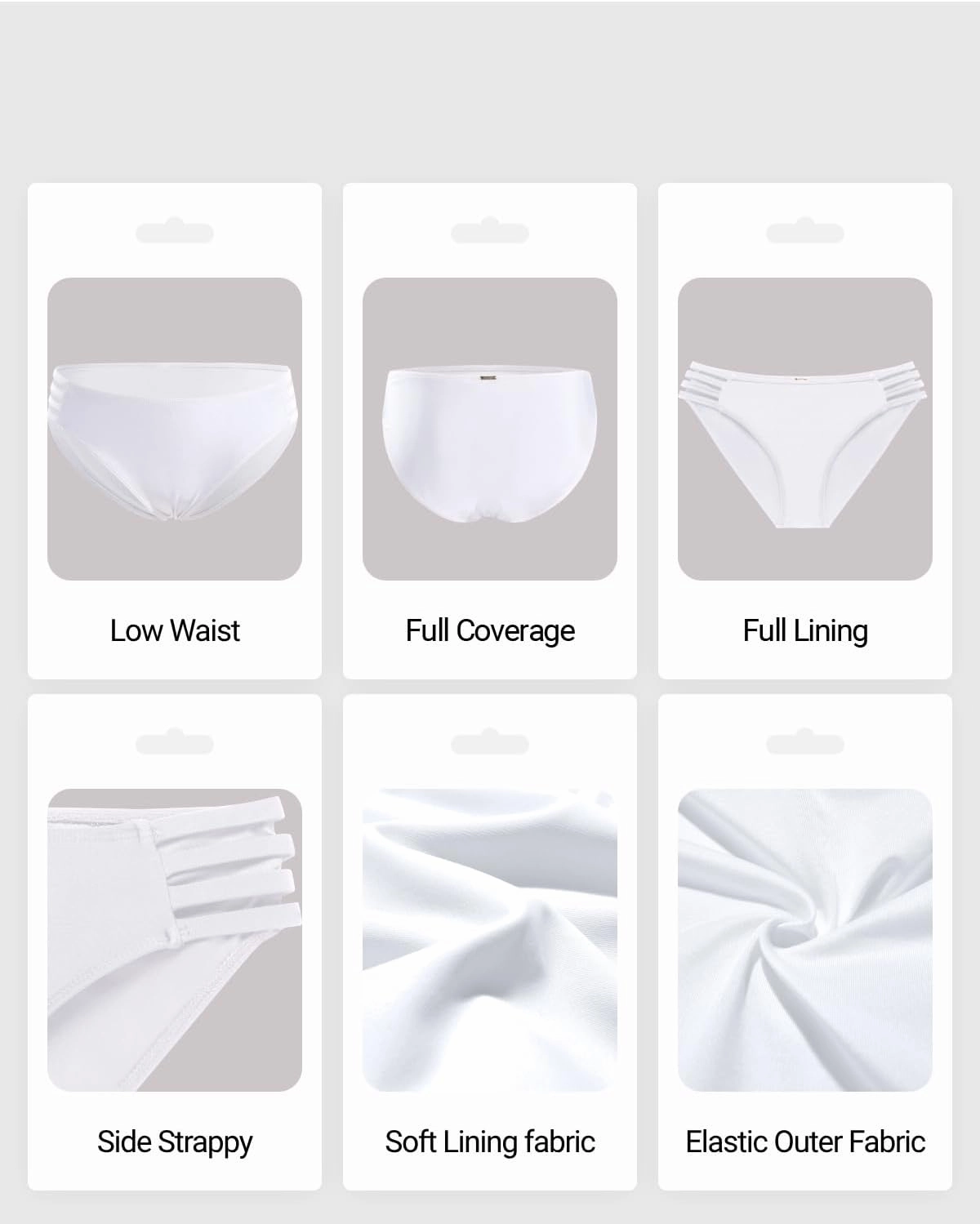 Zmart Women Strappy Bikini Bottoms Full Coverage Bathing Suit Swim Low Rise Cutout Swimsuit Bottom