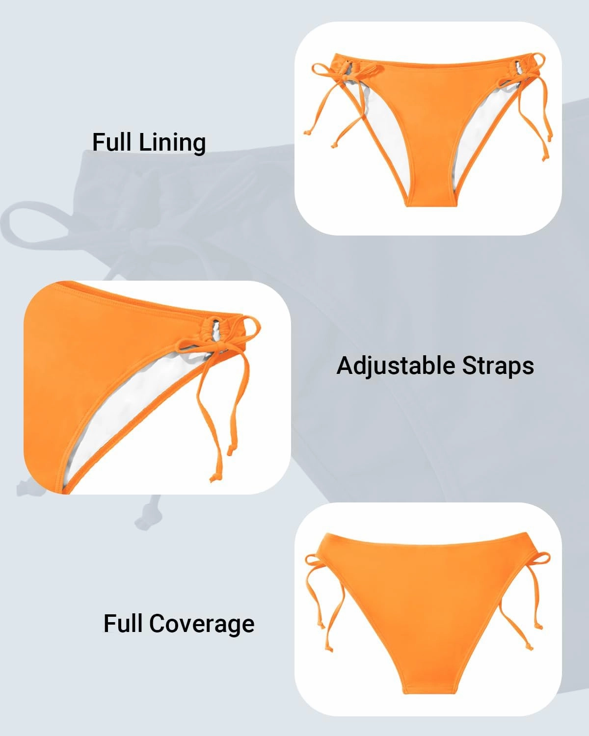 Zmart Women String Tie Side Bikini Bottoms Full Coverage Swimsuit Bottom Low Waist Low Rise Bathing Suit