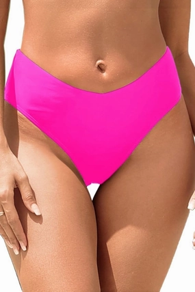 Zmart Women V Cut Cheeky Bikini Bottoms - Mid Waist High Cut Swim Bathing Suit Bottoms V Front Swimsuit