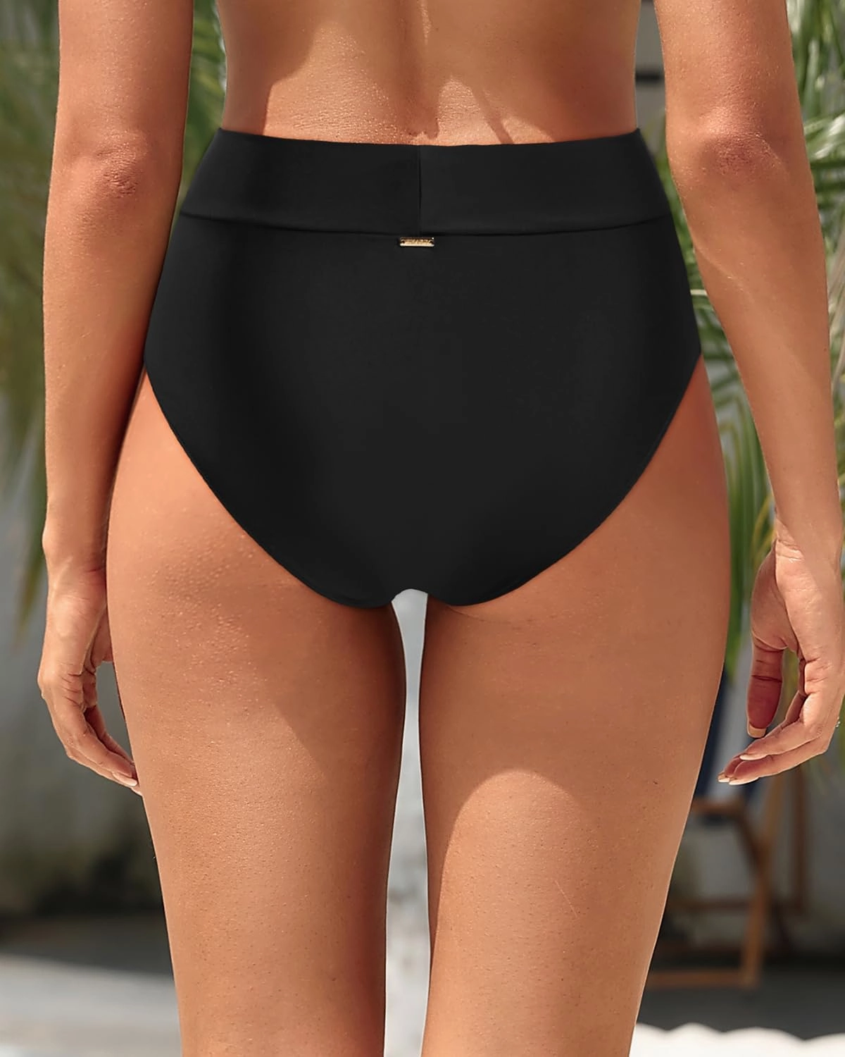 Zmart Womens High Waisted Bikini Bottoms - V Cut Full Coverage Bathing Suit Swimsuit Bottom with Twist Front