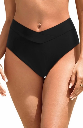Zmart Womens High Waisted Bikini Bottoms - V Cut Full Coverage Bathing Suit Swimsuit Bottom with Twist Front