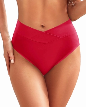 Zmart Womens High Waisted Bikini Bottoms - V Cut Full Coverage Bathing Suit Swimsuit Bottom with Twist Front