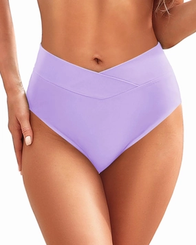 Zmart Womens High Waisted Bikini Bottoms - V Cut Full Coverage Bathing Suit Swimsuit Bottom with Twist Front