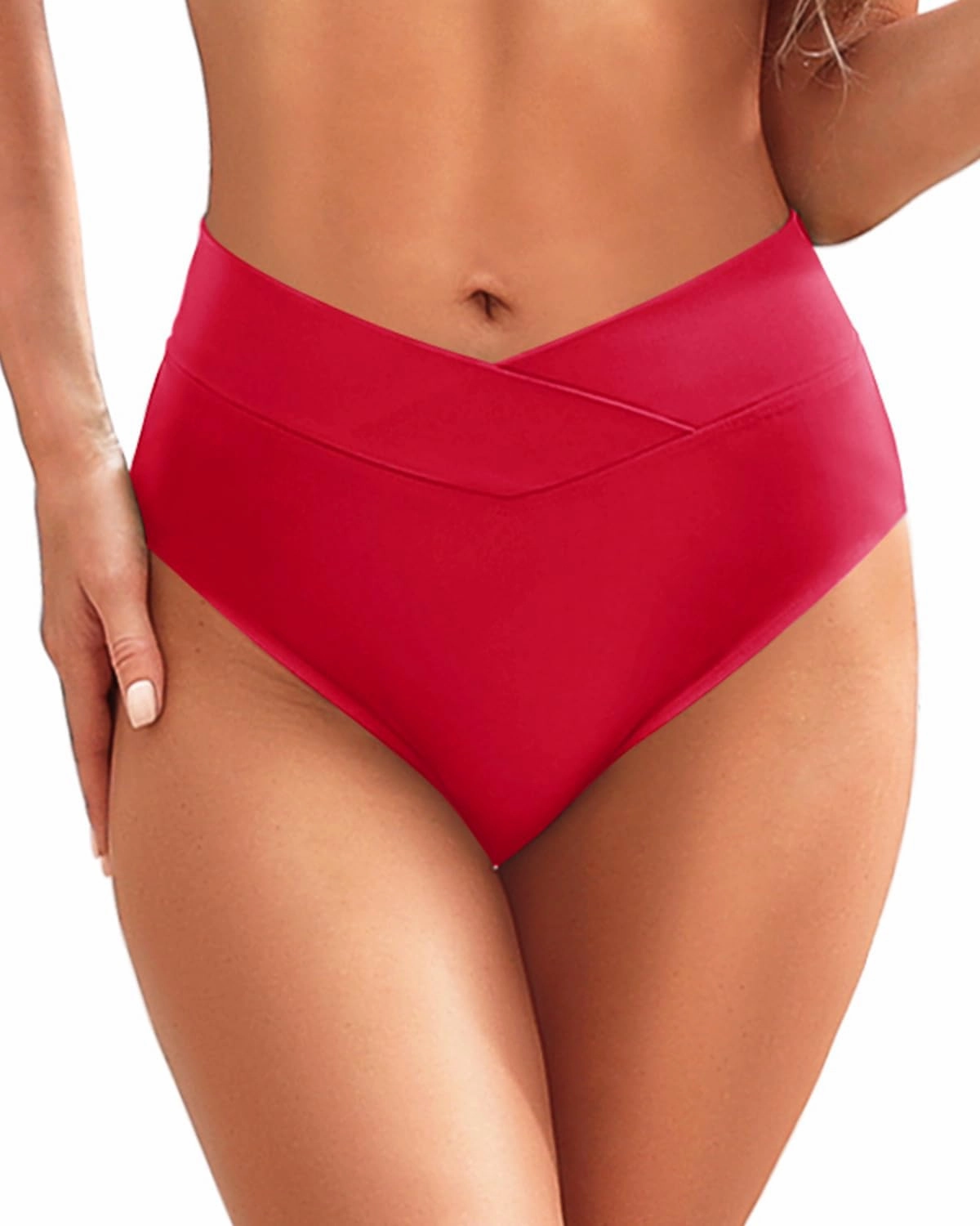 Zmart Womens High Waisted Bikini Bottoms - V Cut Full Coverage Bathing Suit Swimsuit Bottom with Twist Front
