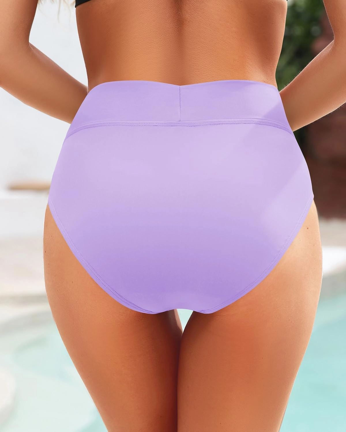 Zmart Womens High Waisted Bikini Bottoms - V Cut Full Coverage Bathing Suit Swimsuit Bottom with Twist Front