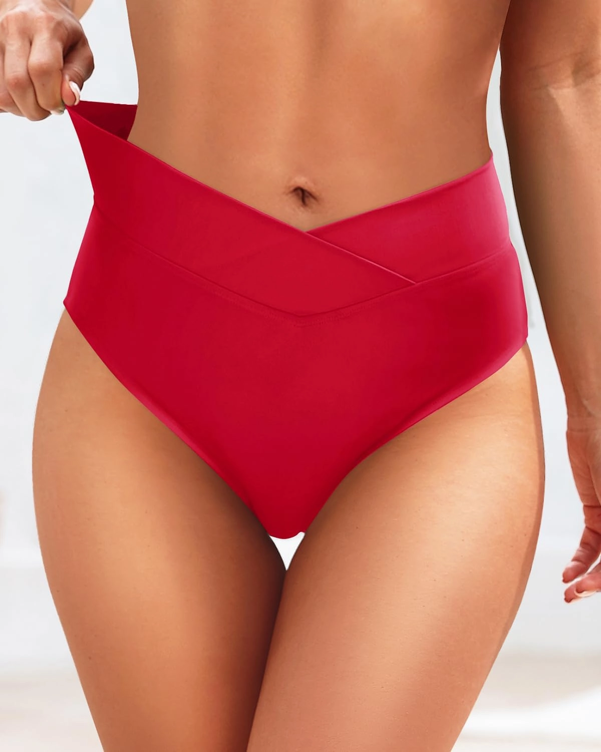 Zmart Womens High Waisted Bikini Bottoms - V Cut Full Coverage Bathing Suit Swimsuit Bottom with Twist Front