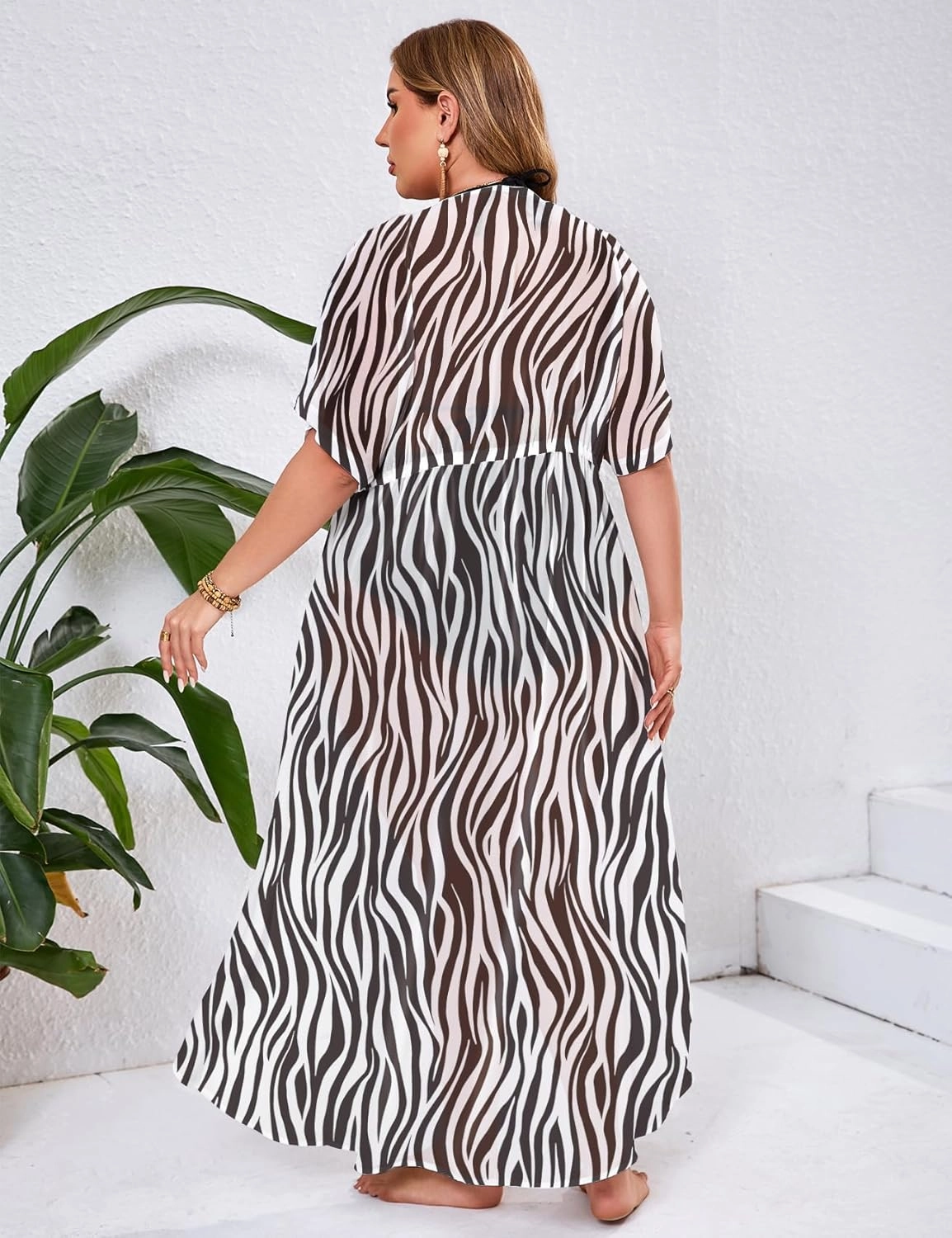 ZOMVA 2025 Plus Size 1X-5X Womens Swimsuit Maxi Cover Up Bathing Suit Bikini Long Coverups Tie Open Front Swimwear Beach Wear
