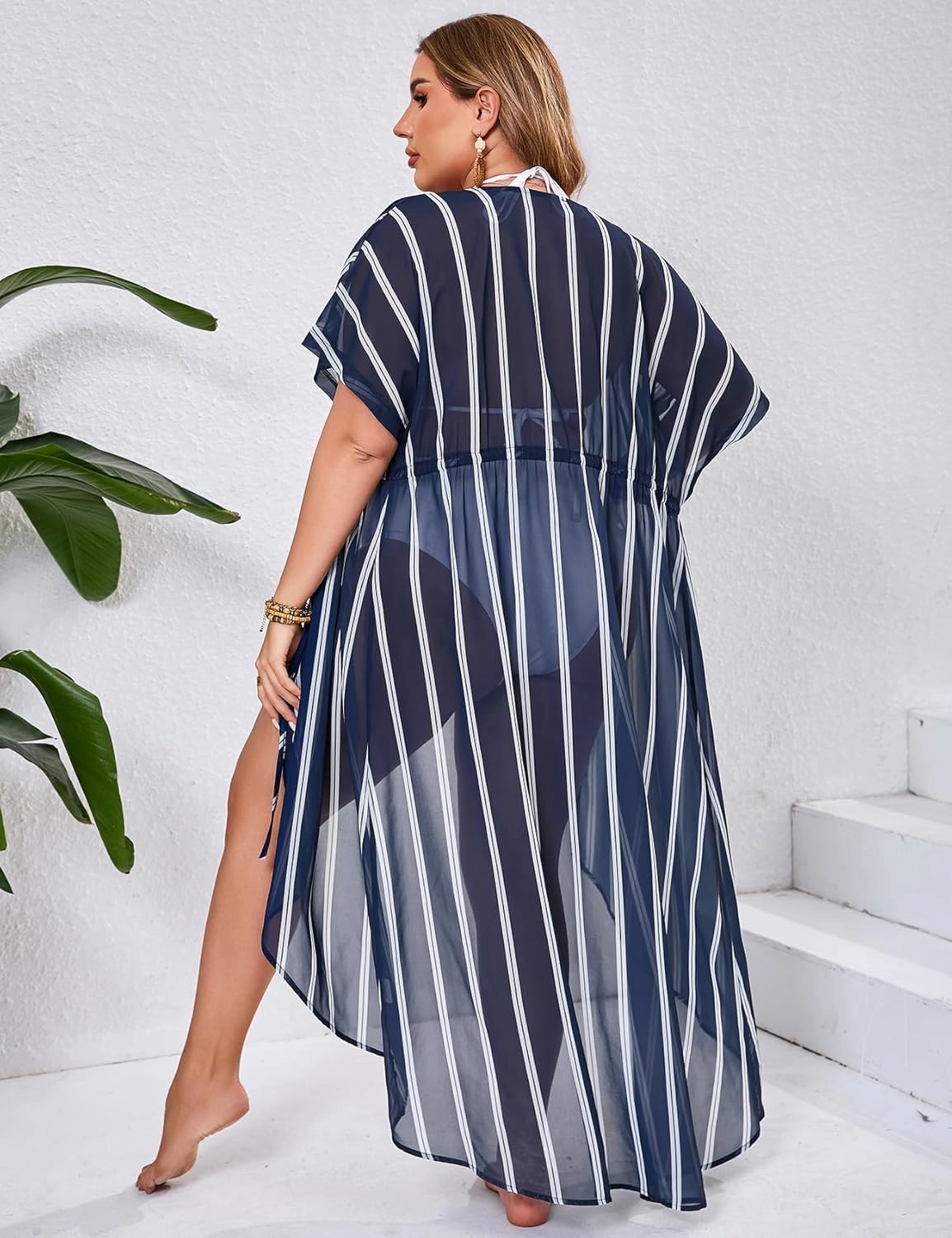 ZOMVA 2025 Plus Size 1X-5X Womens Swimsuit Maxi Cover Up Bathing Suit Bikini Long Coverups Tie Open Front Swimwear Beach Wear