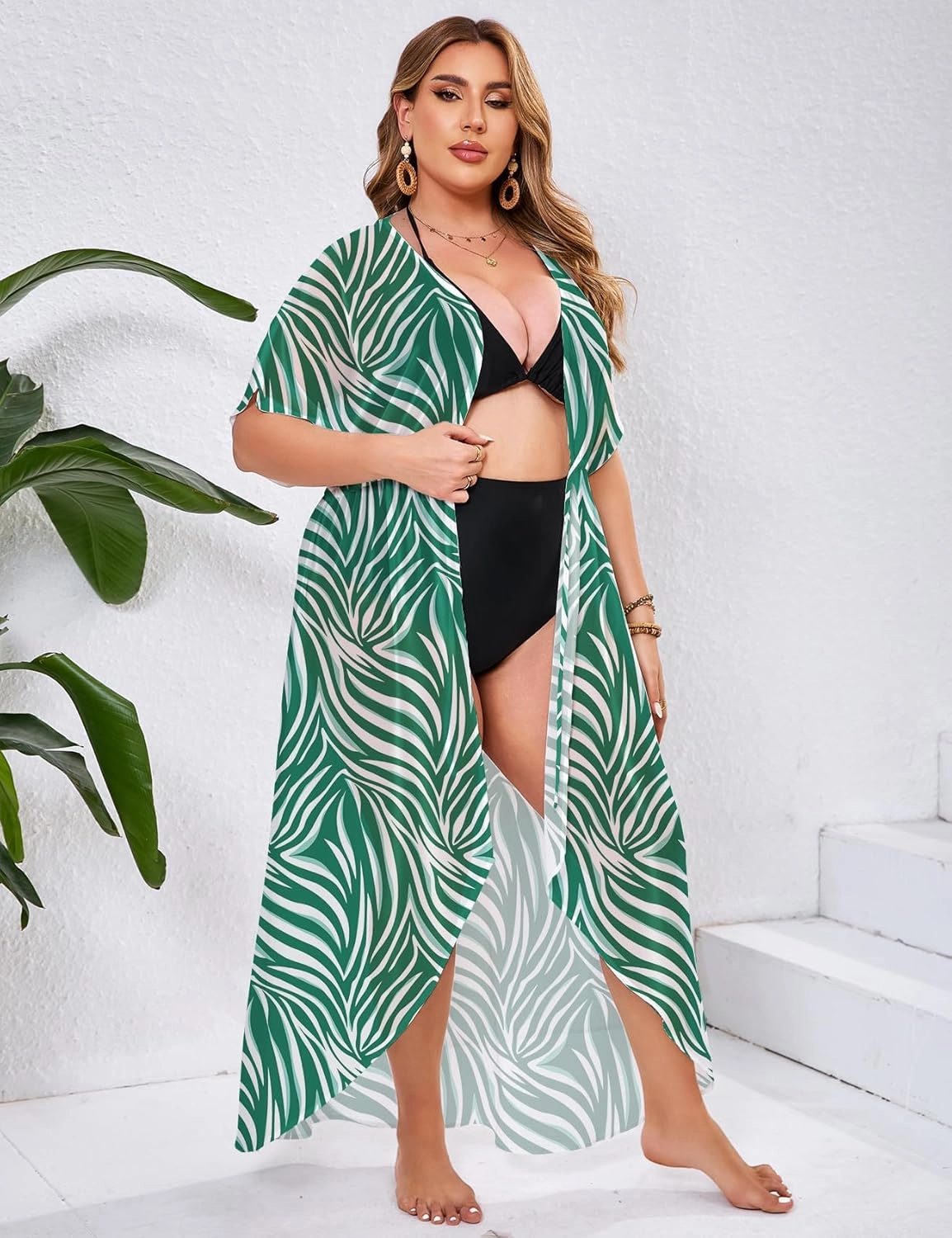 ZOMVA 2025 Plus Size 1X-5X Womens Swimsuit Maxi Cover Up Bathing Suit Bikini Long Coverups Tie Open Front Swimwear Beach Wear