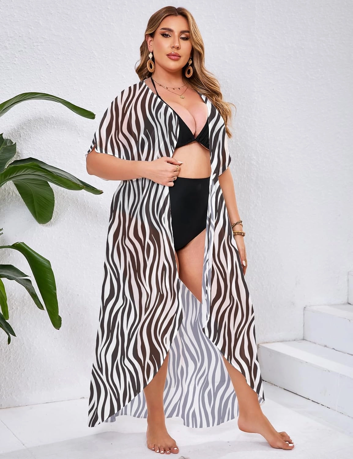 ZOMVA 2025 Plus Size 1X-5X Womens Swimsuit Maxi Cover Up Bathing Suit Bikini Long Coverups Tie Open Front Swimwear Beach Wear