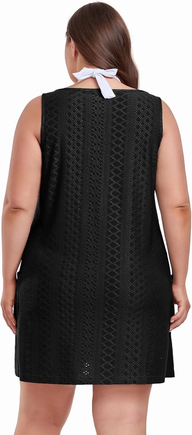 ZOMVA 2025 Women's Plus Size 0X-4X Swimsuit Coverup with Pockets Sleeveless Bikini Beach Cover Up Dress Outfits Swimwear