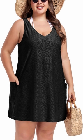 ZOMVA 2025 Women's Plus Size 0X-4X Swimsuit Coverup with Pockets Sleeveless Bikini Beach Cover Up Dress Outfits Swimwear